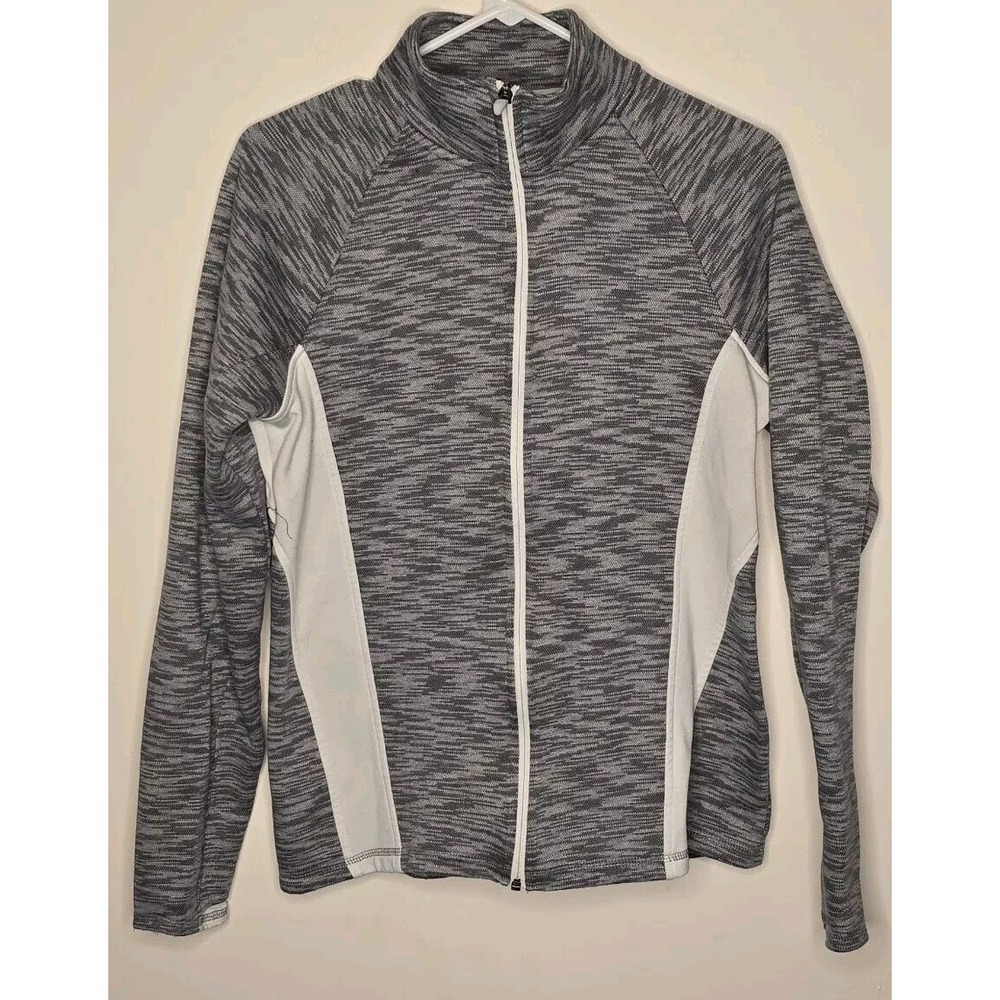 Tek Gear Women's Track Jacket Large Space Dye Gray White Full‎ Zip Mock Neck